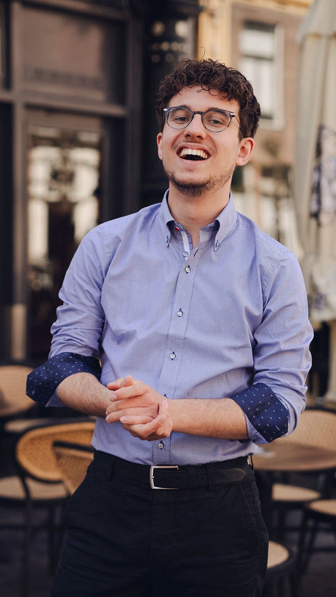 Donkerblauw geruit overhemd met button-down